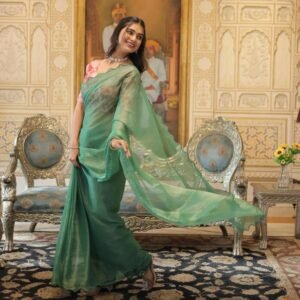 Latest Collection Sea Green Gold Coin Saree