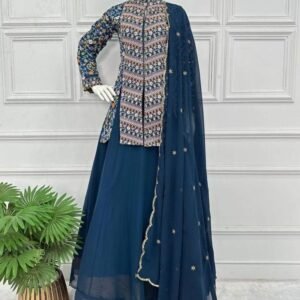 Latest Designer Blue Embroidered Lehenga Koti And Dupatta