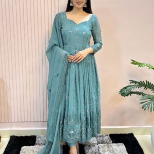 Latest Designer Gown With Embroidery Work And Sequence Work