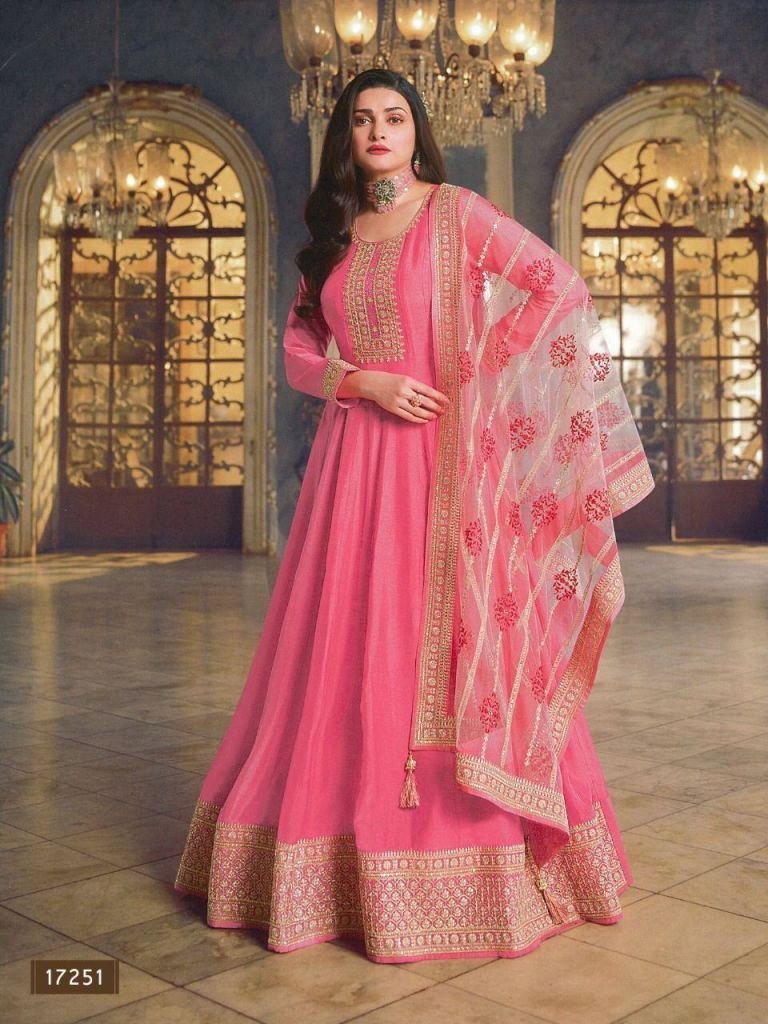 latest dola silk long anarkali 1727348675 Embroidery Work Dola Silk Long Anarkali Taffy Salwar Suit