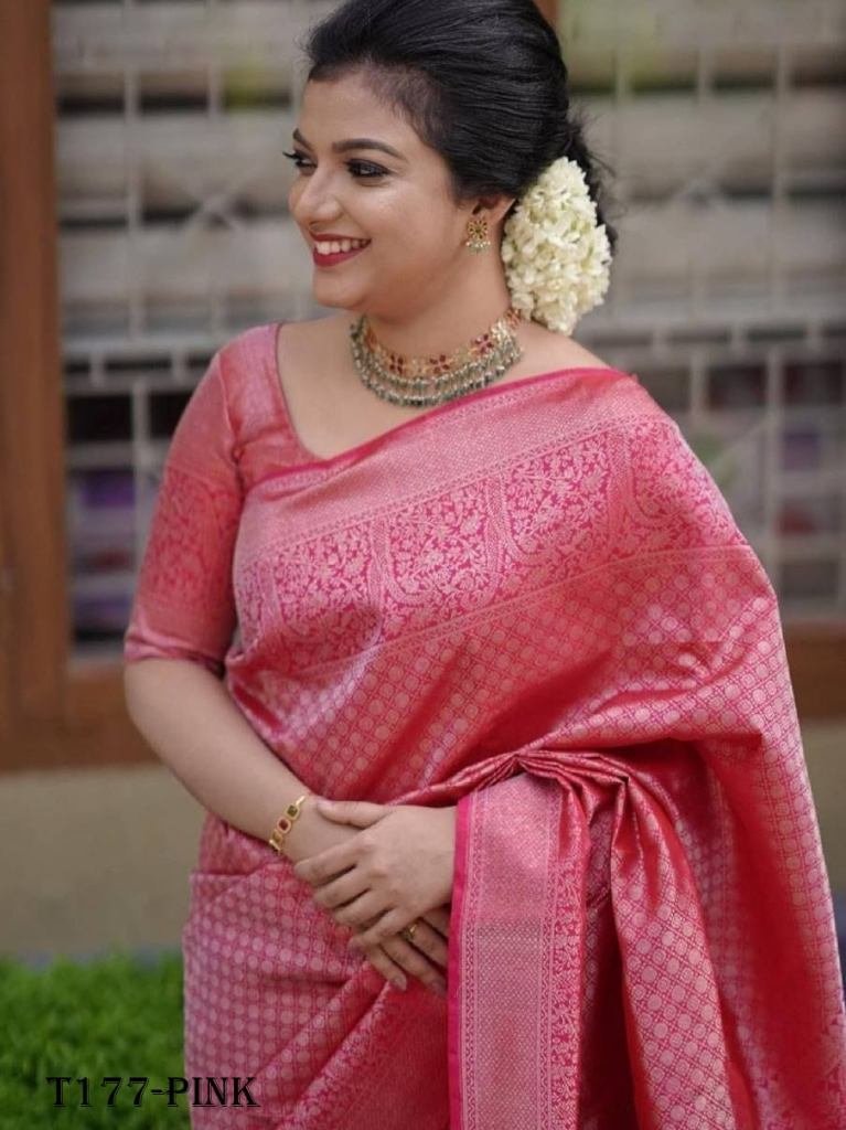 latest fancy pink soft lichi s 1720256675 Latest Fancy Pink Soft Lichi Slik Banarasi Saree