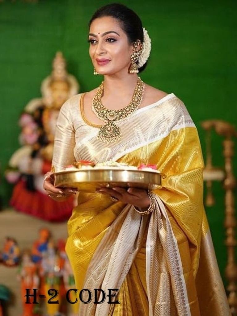latest fancy tissue silk banar 1721388241 Latest Fancy Tissue Silk Banararasi Golden Colour