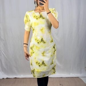 Latest Fancy Yellow Hakoba Print Shibori Kurti