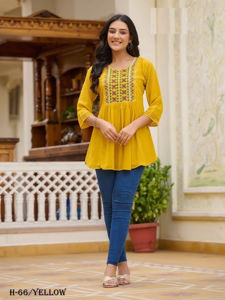latest georgette yellow ladies 1724502418 Latest Georgette Yellow ladies Top