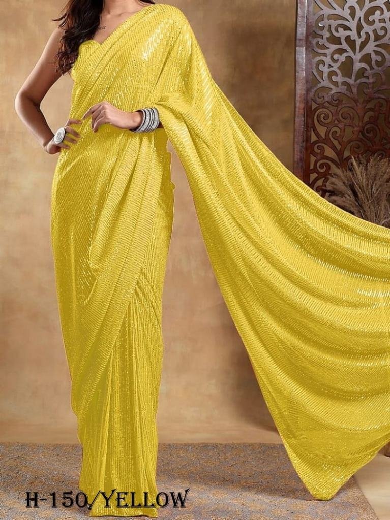 latest georgette yellow saree 1726229766 Latest Georgette Yellow Saree With Sequins Work Blouse