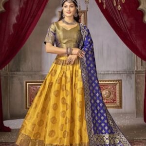 Latest Gold Jaquard Silk Lehenga Choli