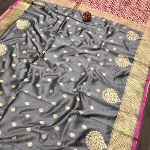 Latest Gray Navy Blue Paakhi Soft Banarasi Silk Saree
