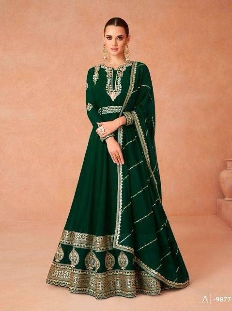 latest green anarkali georgett 1727351450 Latest Green Anarkali Georgette Suit Dupatta