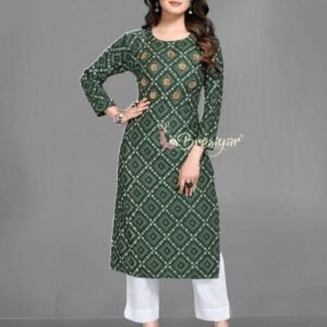 Latest Green Bandhani Print Pure Rayon Kurti