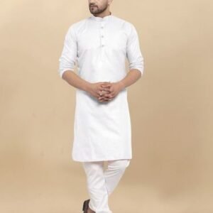 Latest Heavy Cotton Plain White Kurta And Pyjama
