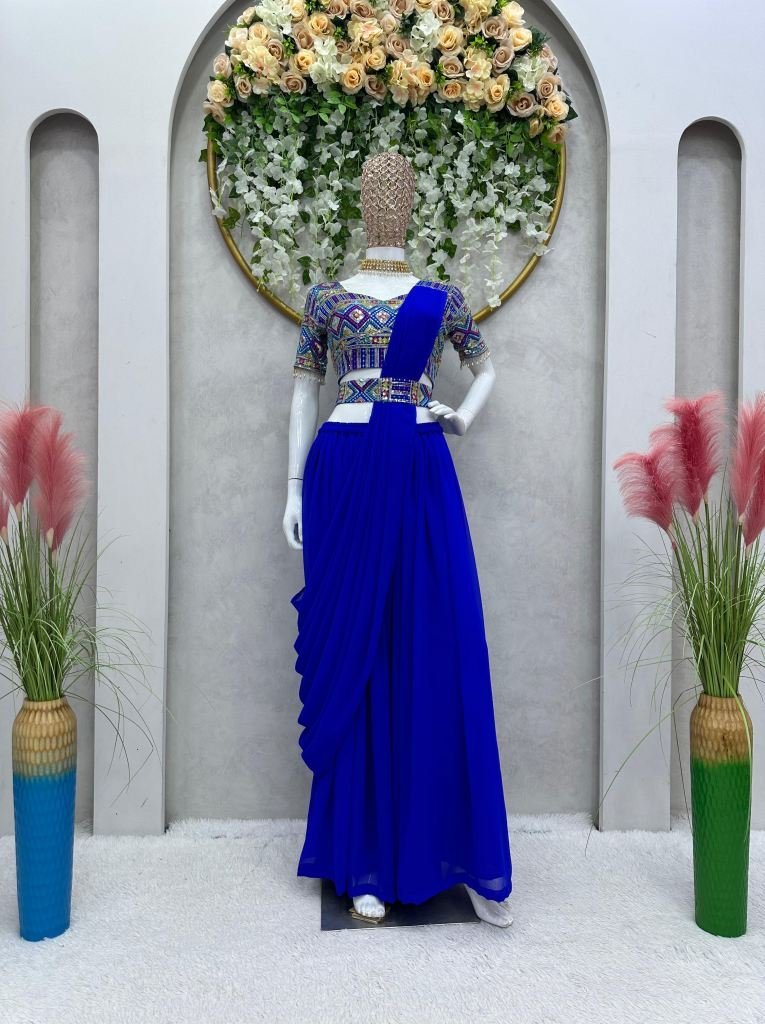 latest hevay blue georgette le 1728903698 Latest Heavy Blue Georgette Indo Western Style Palazzo Suit