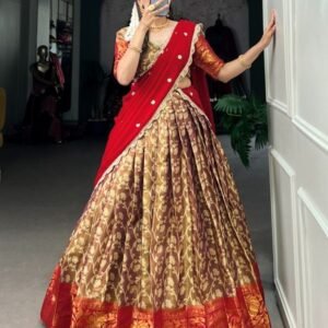 Latest Red Jacquard Silk Lehenga With Georgette Dupatta