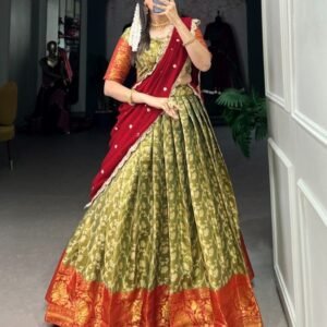 Designer Jacquard Silk Green South Indian Lehenga Choli