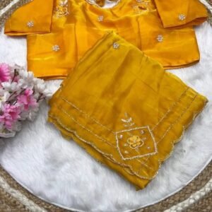 Latest Jimmy Choo Yellow Saree with Khatli Cut Work