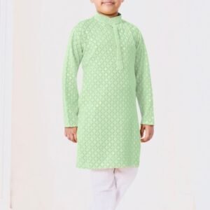 Latest Kids Traditional Light Green Kurta Pyjamas Set
