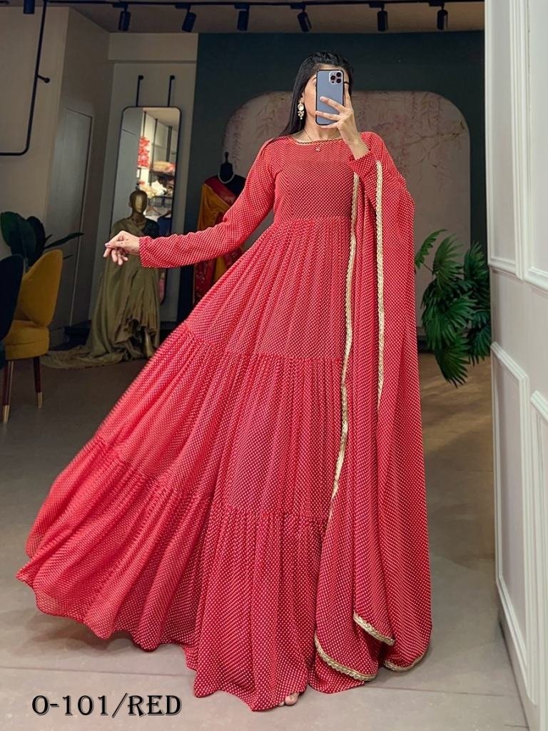 latest launch printed red gown 1725266116 Latest Launch Printed Red Gown