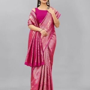 Latest Lichi Silk Pink Saree With Jacquard Work