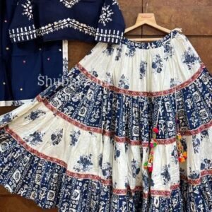 Latest Launching Digital Print Muslin Cotton Blue Lehenga Choli