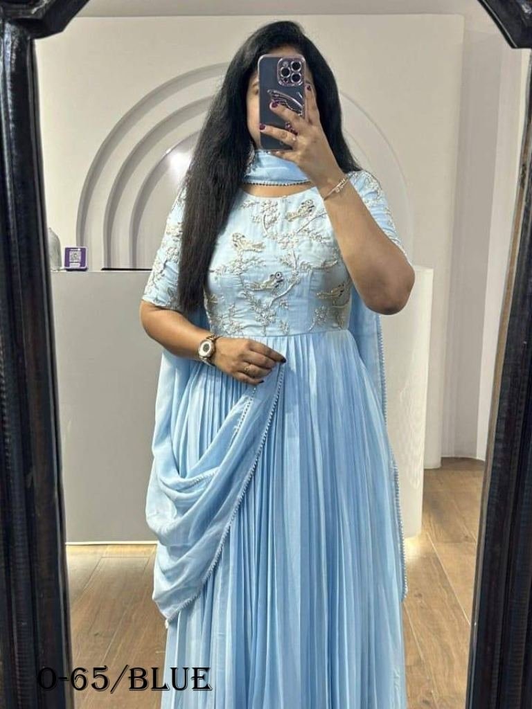 latest luxurious chinon silk b 1724232293 Latest Luxurious Chinon Silk Blue Gown
