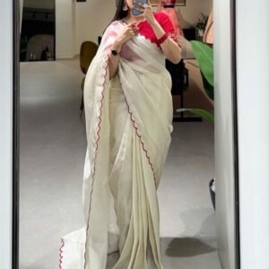 Latest Manipuri Tussar White Saree