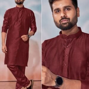 Latest Maroon Banglori Silk Mens Kurta Pant Set