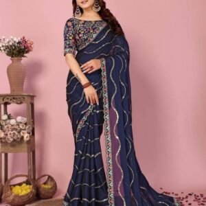 Latest Party Wear Blue Rangoli Silk Saree With Sequins Work