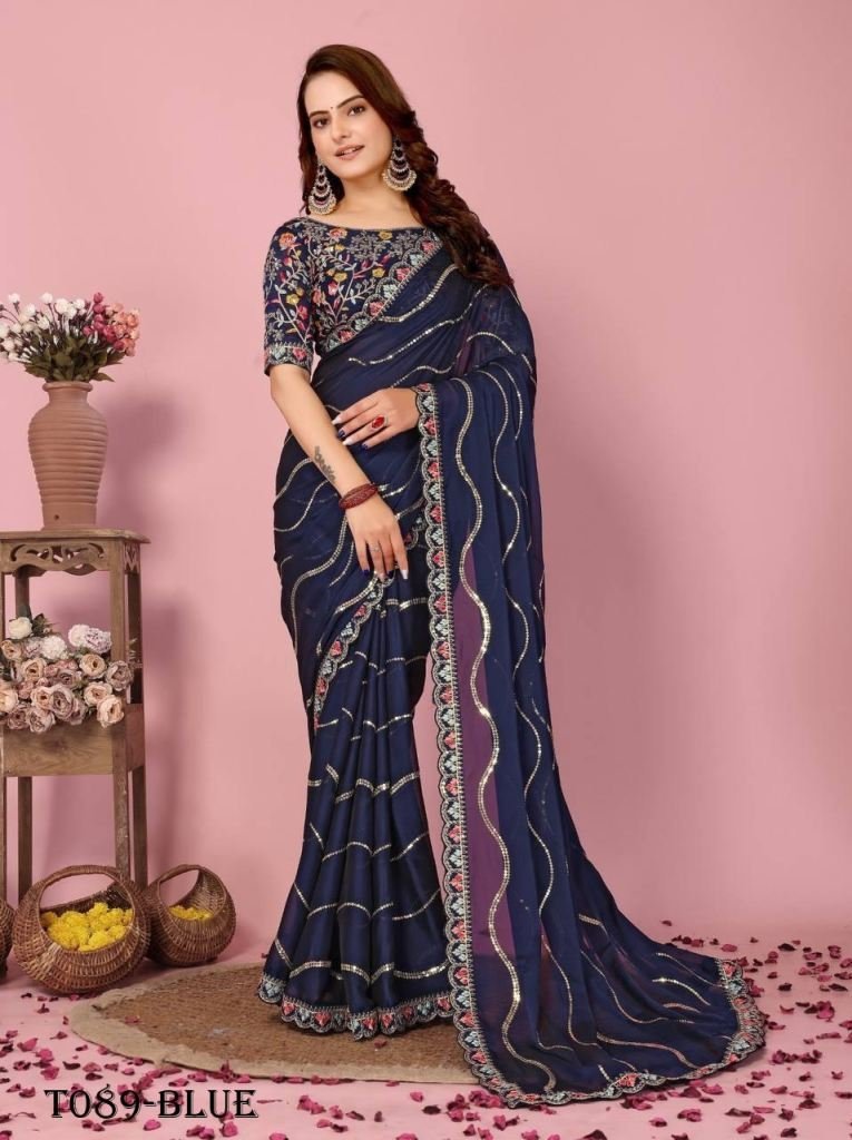latest party wear blue rangoli 1718693178 Latest Party Wear Blue Rangoli Silk Saree With Sequins Work