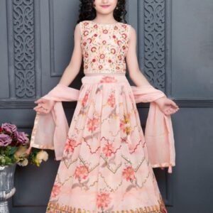 Latest Peach Color Georgette Kids Lehenga Choli