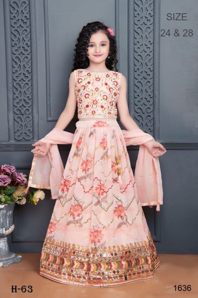 latest peach color georgette k 1724415107 Latest Peach Color Georgette Kids Lehenga Choli