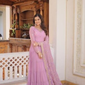 Latest Pink Georgette Gown With Dupatta