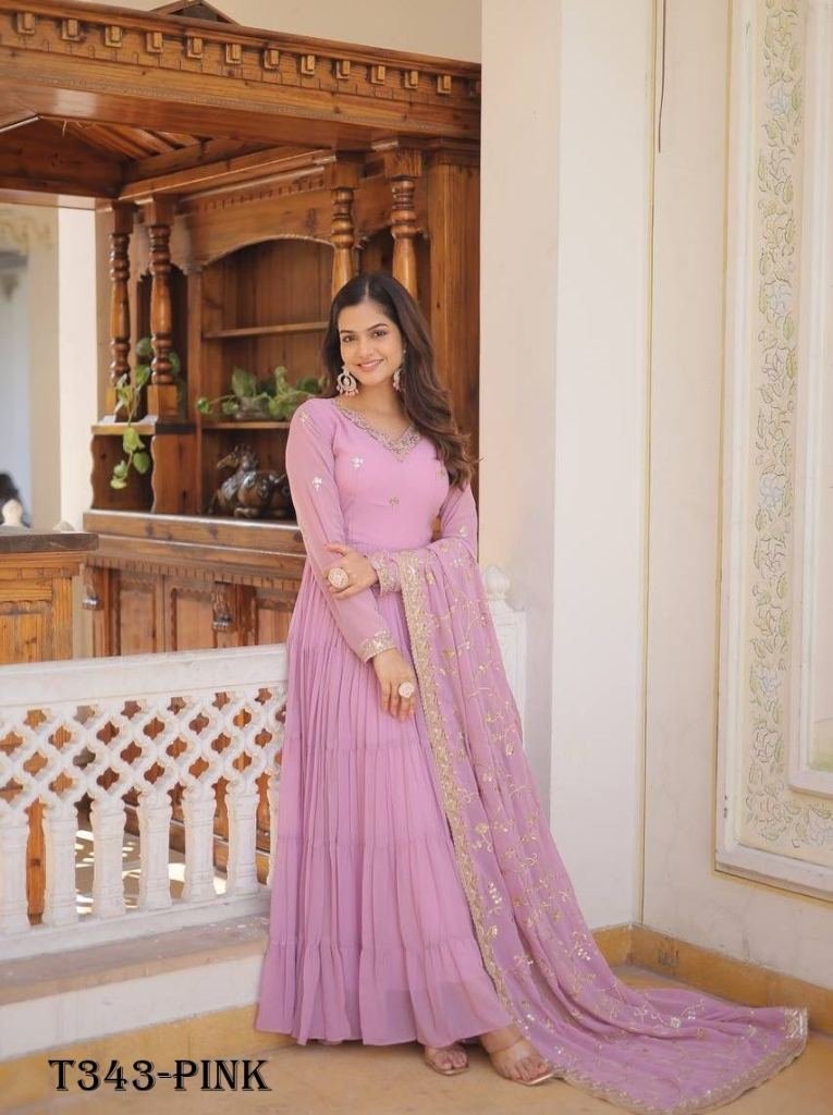 latest pink georgette gown wit 1724396315 Latest Pink Georgette Gown With Dupatta