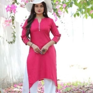 Latest Pink Rayon Long Kurti Palazzo Set