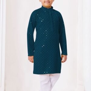 Latest Rama Color Chikankari Kurta With Cotton Pyjama