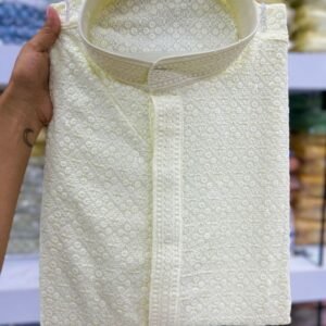 Latest Rayon Chikan Work Cream Kurta Pyjama