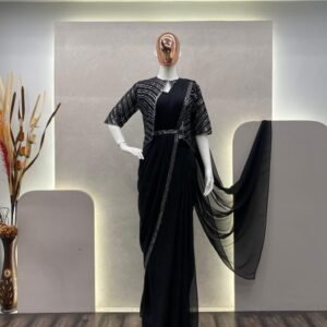 Latest Ready To Ware Black Georgette Saree With Sequence Work