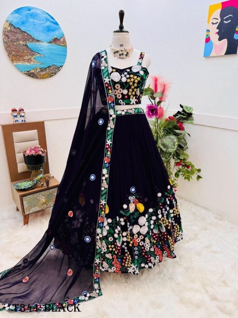 latest real modeling black geo 1724321728 Latest Real Modeling Black Georgette Lehenga Choli