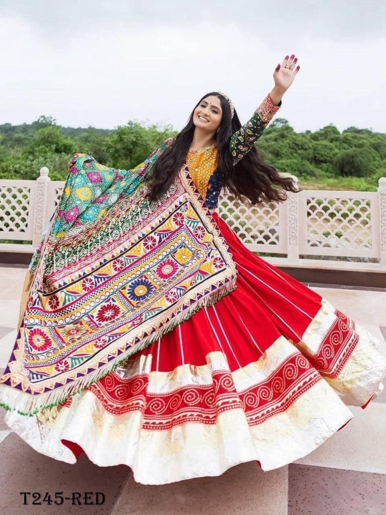 latest red muslin cotton print 1721286818 Navratri Wear Red Muslin Cotton Printed Lehenga Choli