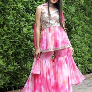 Latest Rose Pink Georgette Sharara Set