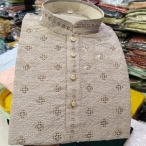 Latest Sequence Work Rayon Cream Kurta And Pyjama