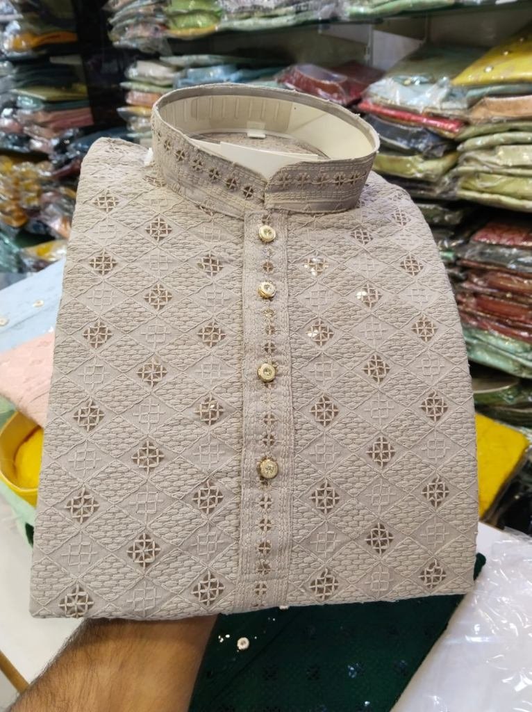 latest sequence work rayon cre 1729339542 Latest Sequence Work Rayon Cream Kurta And Pyjama