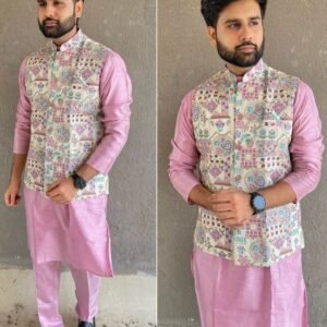 Latest Silk Baby Pink Kurta Pyjama And Koti