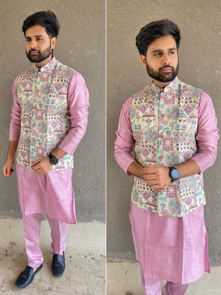 latest silk baby pink kurta py 1729074150 Latest Silk Baby Pink Kurta Pyjama And Koti