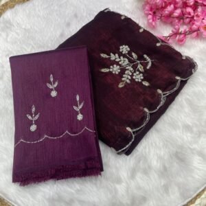 Latest Silk Wine Color Saree With Sequence Work