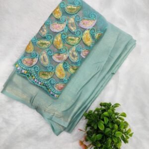 Latest Sky Blue Chiffon Saree With Blouse For Wedding Wear