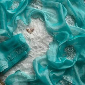 Latest Sky Blue Jimmy Choo Simmari Tissue Saree