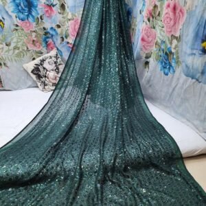 Latest Traditional Green 5MM And 3MM Dual Sequins Work Georgette Sarees