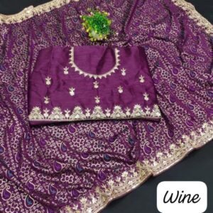 Latest Vichitra Silk Wine Saree With Sequence Codding work