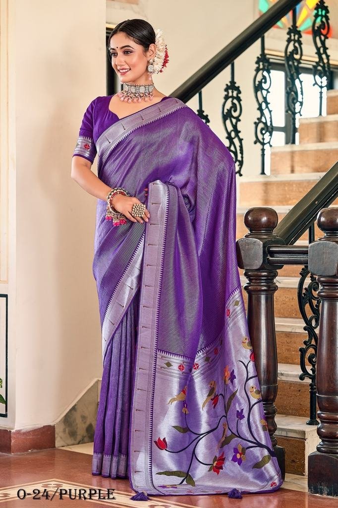 latest viscose paithani meenak 1721819784 Latest Viscose Purple Paithani Meenakari Saree