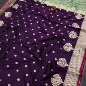Latest Whine Blue Paakhi Soft Banarasi Silk Saree