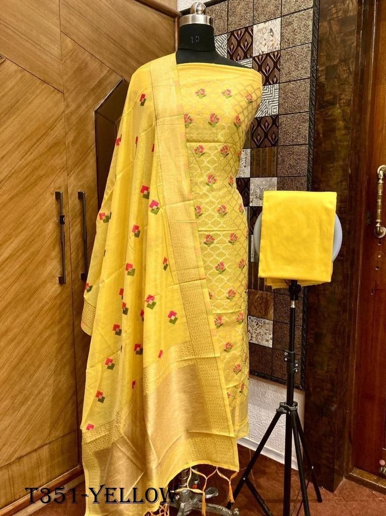 latest yellow chanderi salwar 1724924516 Latest Yellow Chanderi Salwar Suit Material